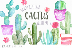 Watercolor Cactus Clipart | Cacti Succulents with Pots - Handmade ...