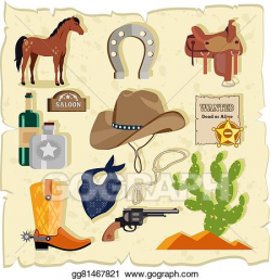 Vector Art - Elements of wild west cactus revolver hat. Clipart ...