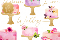 Watercolor Wedding Cake Clipart