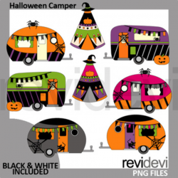 Halloween clipart / Camping camper caravan and teepee tent clip art