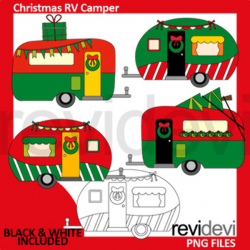 Christmas clipart red green / Christmas RV camper clip art / caravan