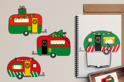 Christmas RV camper caravan clipart graphic illustrations