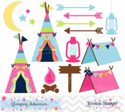 INSTANT DOWNLOAD, glamping clipart, for camping party, commercial ...