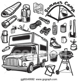 EPS Vector - Hiking, mountain climbing set and camper car. Stock ...