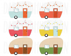 CAMPER Clipart, Retro Camper Clipart, Vector CLIPART, Commercial Use ...