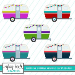 Vintage Camper Clip Art, Retro Camper Clip Art