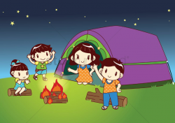 Family sitting near bonfire Vector Image - 1510476 ...