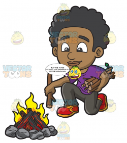 A Black Boy Placing More Wood Onto The Campfire