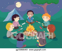Vector Illustration - Stickman kids camp bonfire ...