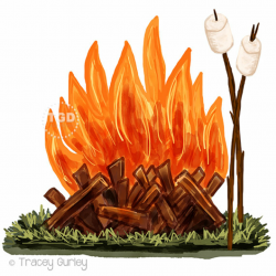 Campfire and Marshmallow Clip Art - watercolor Clip Art ...