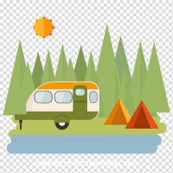 Orange, white, and green travel trailer, Camping Tent ...