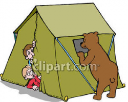 Campers Watching a Bear Who\'s Looking In Their Tent - Royalty Free ...