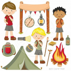 Boy Camp Trip Cute Digital Clipart, Camping Clip Art, Tent, Backpack ...