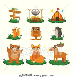 Vector Clipart - Forest camping cute set. Vector Illustration ...