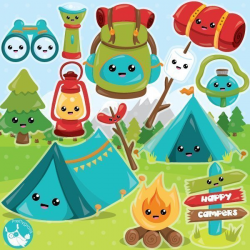 Kawaii camping clipart - Prettygrafik Store