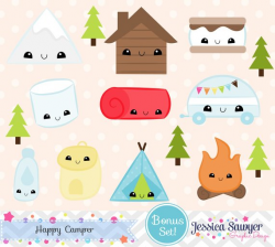 INSTANT DOWNLOAD, kawaii camping clipart and vectors for personal ...