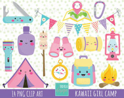 50% SALE GIRL CAMP clipart, kawaii clipart, commercial use, camping ...