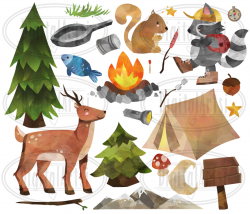 Watercolor Camping Clipart By Digitalartsi | TheHungryJPEG.com