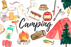 Large Watercolor Camping Clipart Set ~ Illustrations ~ Creative Market