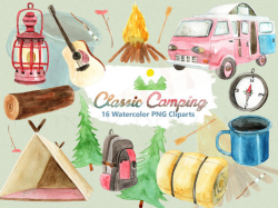 Pin by Jules Woodard on Watercolor summer | Camping clipart, Hiking ...