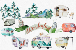 Watercolor Wanderlust Clipart Set