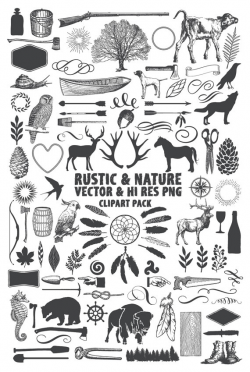 Rustic Clipart Pack - Hunting Lumberjack Nature Camping Wilderness ...