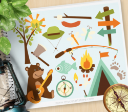 Clipart - Bear in the woods, camping, woodland animals
