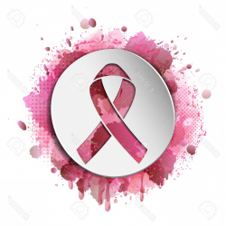 Photostock Vector Poster With Pink Ribbon Badge On Colorful ...