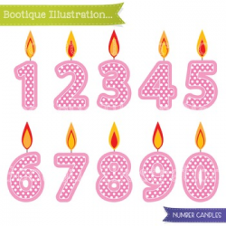 Pink Birthday Candles Clip Art. Number Candles Clip Art. Birthday Clipart.