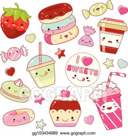Vector Clipart - Set of cute sweet icons in kawaii style. Vector ...
