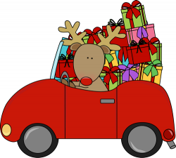 Reindeer driving a car full of Christmas gifts. | Christmas Clip Art ...