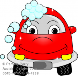 Clip Art Image of a Cute Cartoon Car at the Car Wash