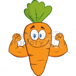 Royalty Free RF Clipart Illustration Cute Carrot Cartoon Character Showing  Muscle Arms clipart. Royalty-free clipart # 390235