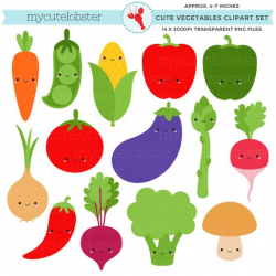 Cute Vegetables Clipart Set - clip art set of carrot, peas ...