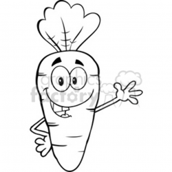 Royalty Free RF Clipart Illustration Black And White Smiling Carrot Cartoon  Character Waving For Greeting clipart. Royalty-free clipart # 390144