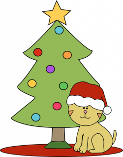 christmas cat clipart | Cat Sitting in Front of Christmas Tree Clip ...