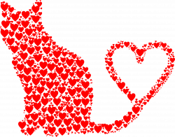 Clipart - Cat 2 Silhouette Heart Tail Hearts