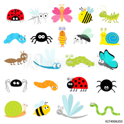 Insect icon set. Lady bug Mosquito Butterfly Bee Grasshopper ...