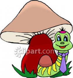 Cartoon Caterpillar By A Mushroom - Royalty Free Clipart Picture