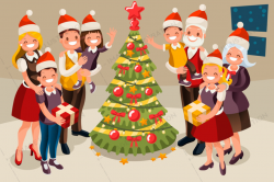 Family Christmas Tree and Children