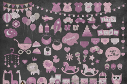 Chalkboard Pink Baby Shower Clipart ~ Illustrations ...