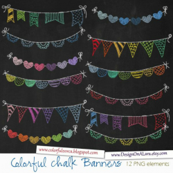 Colorful Chalk Bunting Banners, Rainbow Chalk Banners Clip ...