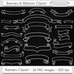 Chalkboard Banners Clipart White Ribbons Clip Art Scrapbooking Invitations