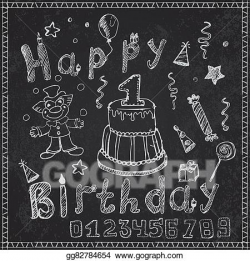 Drawing - Birthday party elements colored hand drawn sketch ...