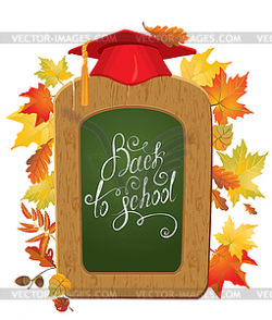 Back To School card. Green chalkboard, Graduation - vector ...