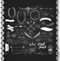 Chalkboard Laurels Clipart, Ribbons, Wreaths, Banners ...