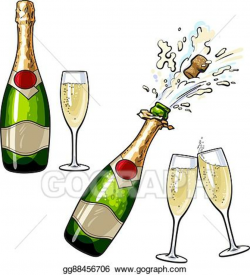 Vector Stock - Closed, open champagne bottle and glasses ...