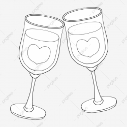 Champagne Liqueur Cup Heart, Line Drawing, Valentines Day ...