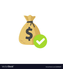 Money with approved checkmark icon flat