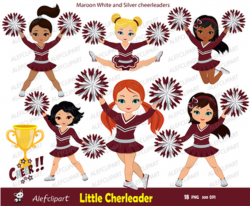 Maroon, Silver and White Cheerleader Digital Clipart Set